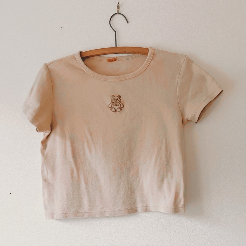 babydoll brown bear embroidered cute short‎ sleeve tee fairycore